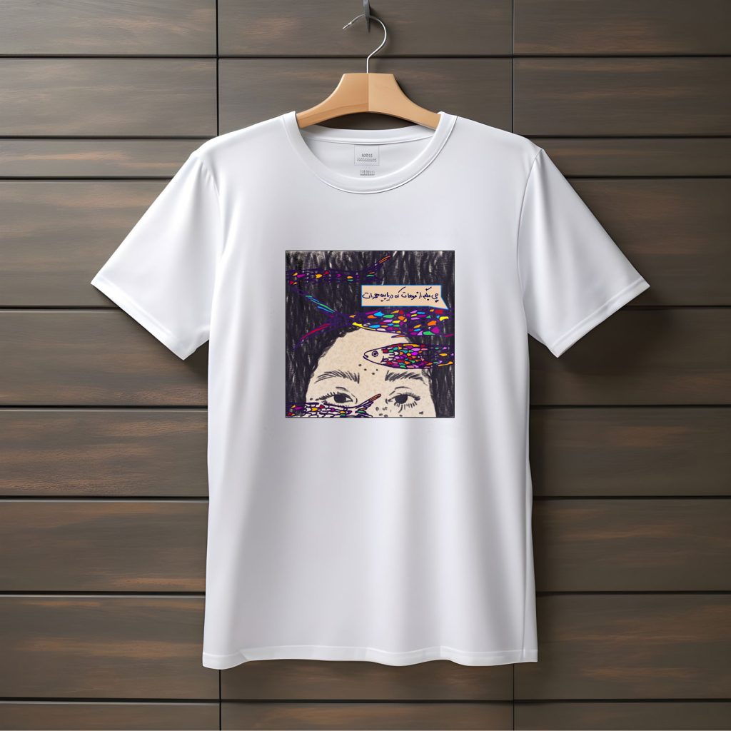 تیشرت با متن چی بگم از موهات که دریاییه همرات